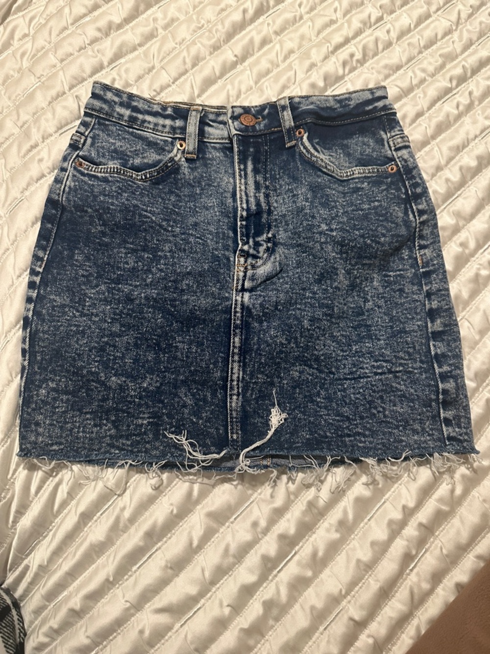 Bershka Blue Acid Wash Denim Mini Skirt